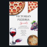 Flyers Pizza Restaurants<br><div class="desc">Befordra din pizzarestaurang eller pizzeria med de här vackert designade flygpizzorna! Med charmerande vattenfärgsillustrationer av en utsökt pizza, ett glas rött vin och färska druvor är de här anpassadena perfekter för att visa dina specialiteter, menyalternativ eller kommande evenemang. Baksidan har ett klassiskt rött och vitt gingham-tryck som lägger till en...</div>