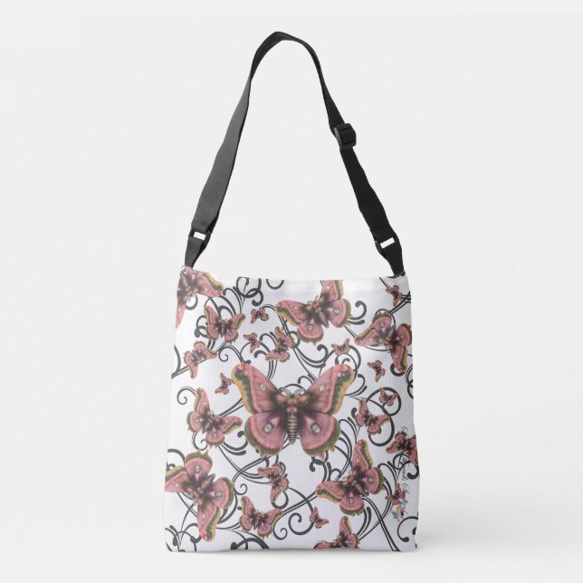 Flyg av den rosa fjärilen Crossbody hänger lös Axelväska (Baksida)