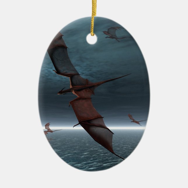 Flyg av röda drakar över havet julgransprydnad keramik (Framsidan)