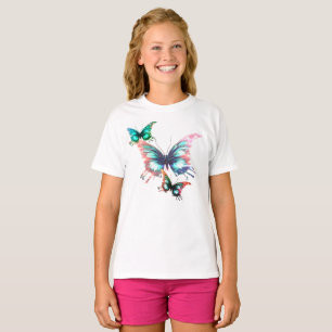 Flyg bort färgglada fjärilar barn vit t shirt