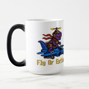 Flyg eller utdö Pixel Art Dinosaurie Pilot Fighter Magisk Mugg
