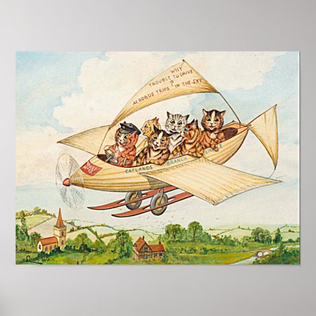 Flyg i Katter av Louis Wain Poster (Framsidan)