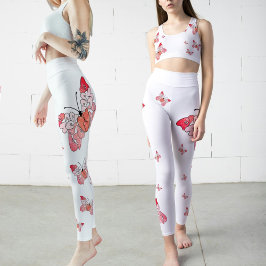 Flyg iväg för att vara Lycklig Rosa, vita fjärilsp Leggings