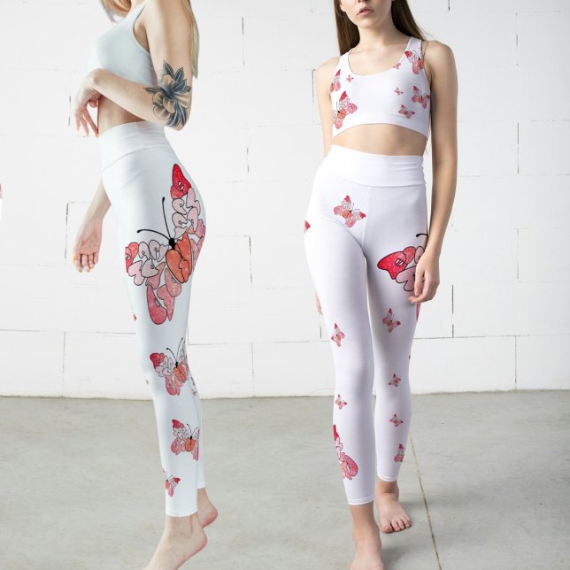 Flyg iväg för att vara Lycklig Rosa, vita fjärilsp Leggings (Skapare uppladdad)