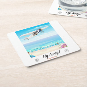 Flyg iväg vintage tecknad reseposters underlägg papper kvadrat