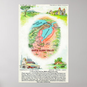 Flyg- karta av Santa Clara County med platser Poster