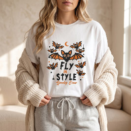 Flyg Med Stil Spöklik Besättning Söt Fladdermus Ha T Shirt