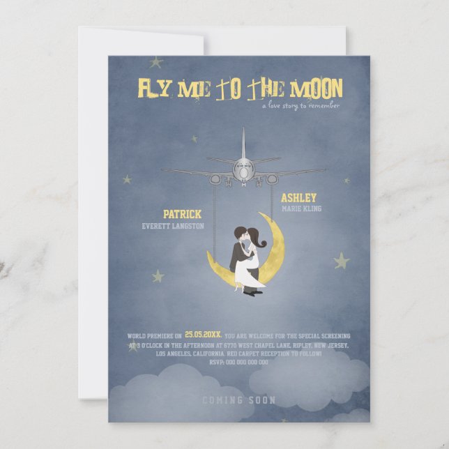 Flyg mig till Måne 2 - Film Poster - Bröllop Inbjudningar (Framsida)