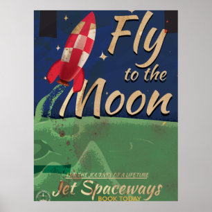 Flyg mig till Måne Vintage resor poster