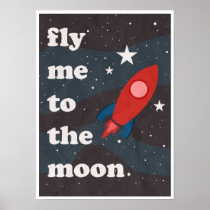 Flyg mig till Måne, Vintage Space Travel Poster