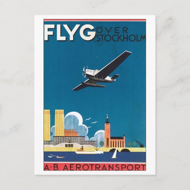 Flyg over Stockholm, AB Aerotransport Vykort (Framsida)