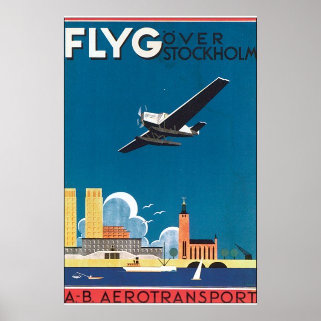 FlyG över Stockholm Vintage resor Poster (Framsidan)