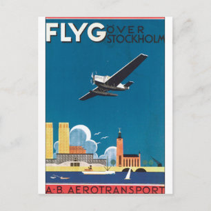FlyG över Stockholm Vintage resor Poster Vykort