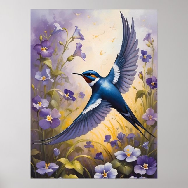 Flyg Svalt Fält i Violet Flowers Poster (Framsidan)