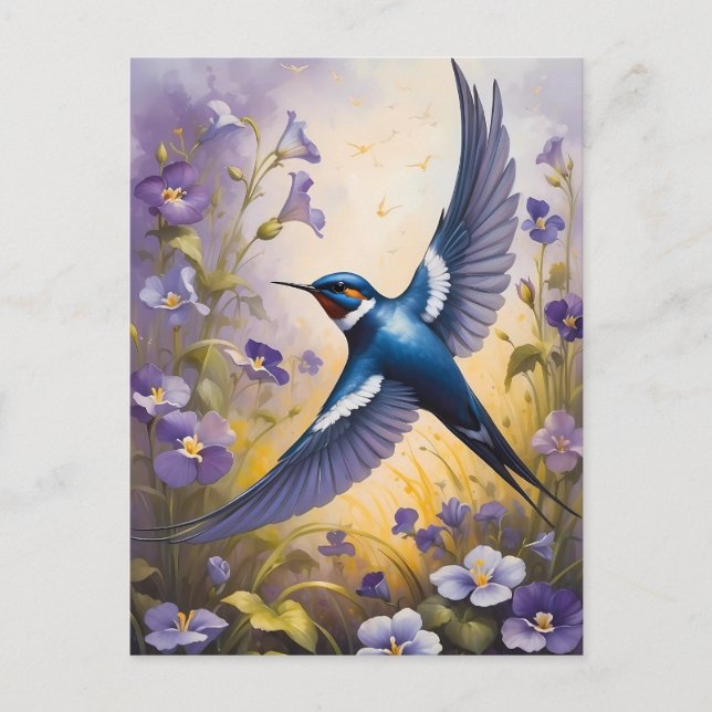 Flyg Svalt Fält i Violet Flowers Vykort (Framsida)