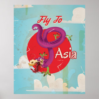 Flyg till Asien Vintage resor Poster