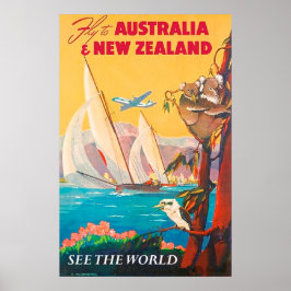 Flyg till Australien och Nya Zeeland, se världen Poster