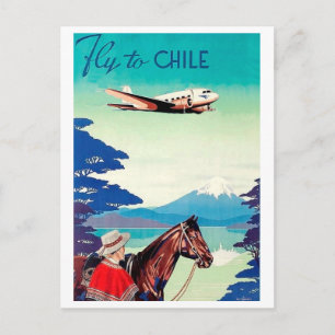 Flyg till Chile, man med häst, vintage flygbolag Vykort