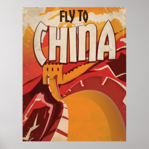 Flyg till China vintage resor Poster