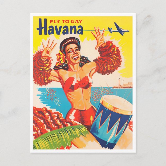 Flyg till Havana vintage rese vykort (Framsida)