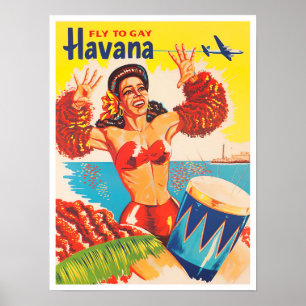 Flyg till Havanna vintage resor poster