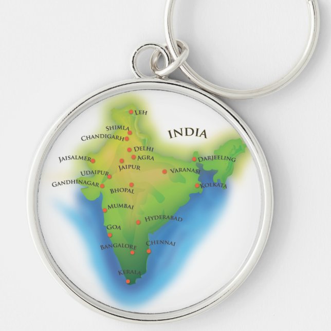 Flyg till Indien Rund Silverfärgad Nyckelring (Framsidan)