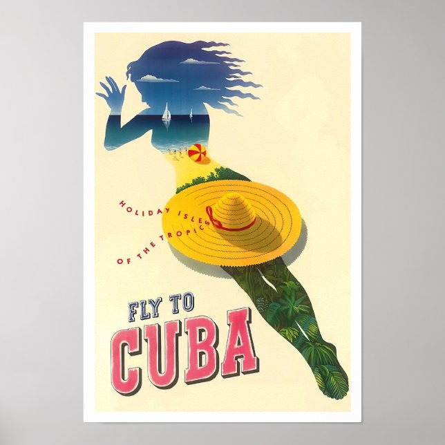 Flyg till Kuba vintage resor poster (Framsidan)