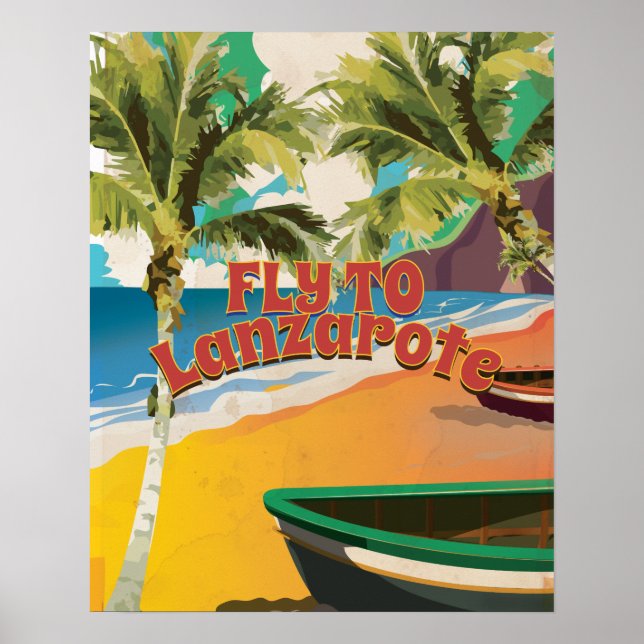 Flyg till Lanzarote Vintage Affisch (Framsidan)