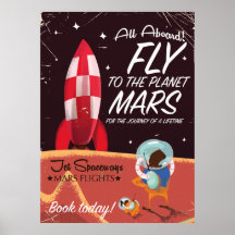 Flyg till planeten Mars! Vintage resor poster