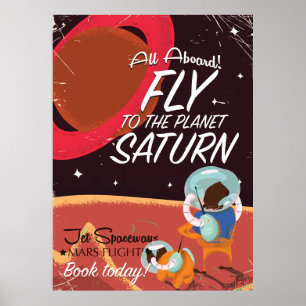 Flyg till planeten Saturnus vintage affisch