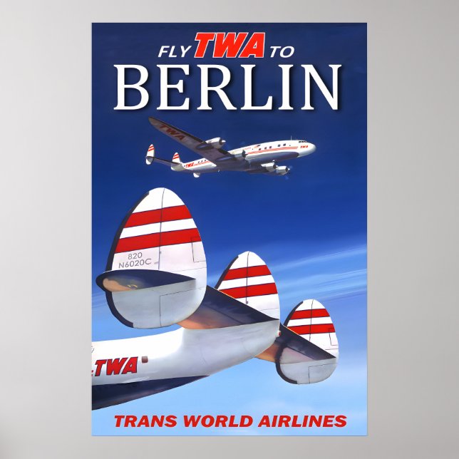 Flyg TWA till Berlin Tyskland Trans World Airlines Poster (Framsidan)