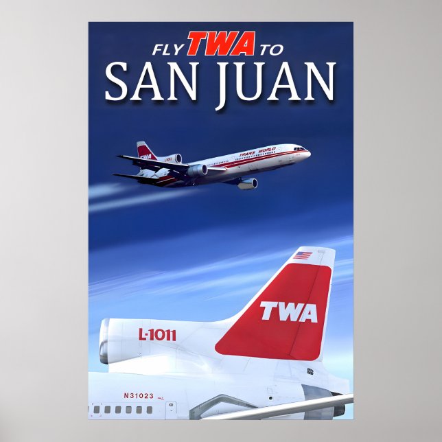 Flyg TWA till San Juan Puerto Rico Trans World Poster (Framsidan)