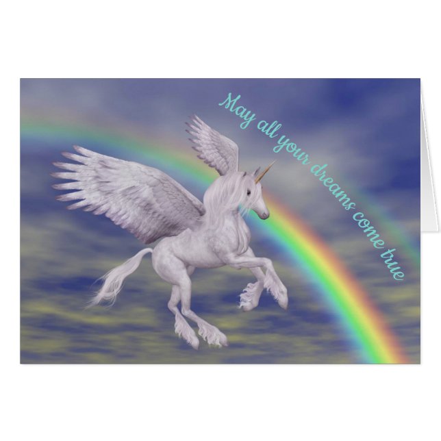 Flyg Unicorn över Rainbow Dreams inspiration Hälsningskort (Framsidan Horizontal)