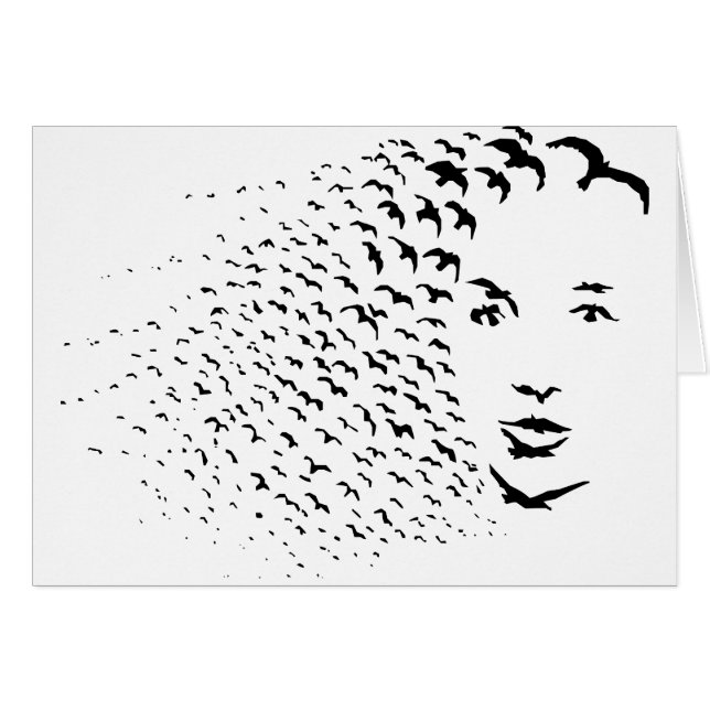 Flyga kråkor eller optisk illusion för ansikte hälsningskort (Framsidan Horizontal)