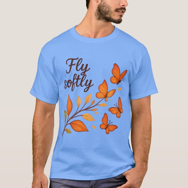 Flyga Mjukt Eleganta Höstfjärilar Blad Desig T Shirt (Framsida)