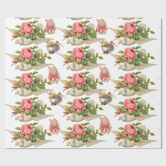 FLYGA NER MED PÅSKÄGGEN ROSA ROS OCH BLOMMIGT PRESENTPAPPER (Platt)
