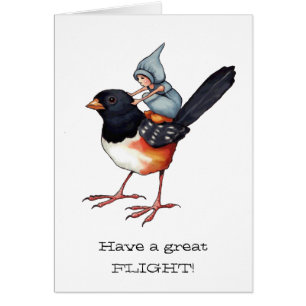 Flyga på en fågel, lite Gnome, konst, flyg Hälsningskort