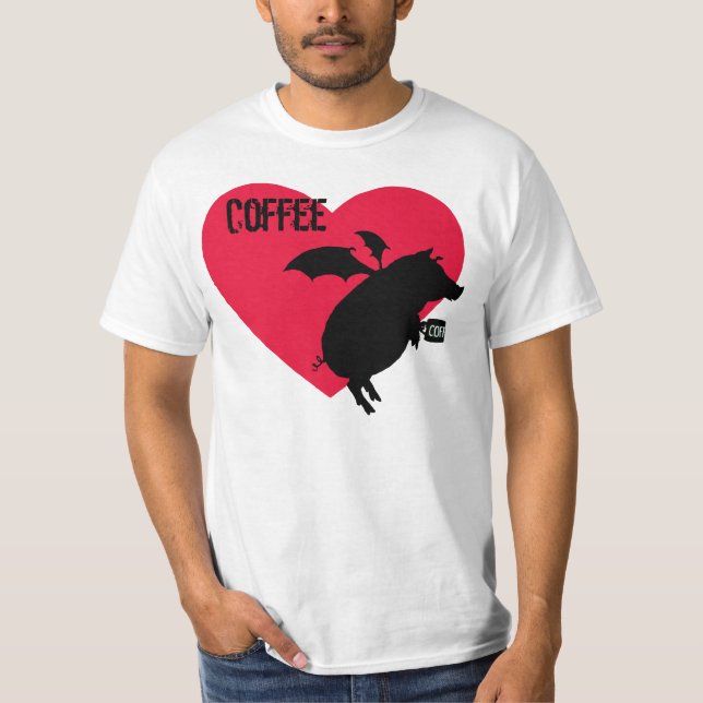 Flyga som är piggy med kaffe tee shirt (Framsida)