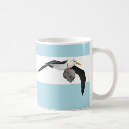 Flygande albatross med humant skal kaffemugg