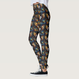 Flygande ålfärgsfärgad konsmisk konst. leggings