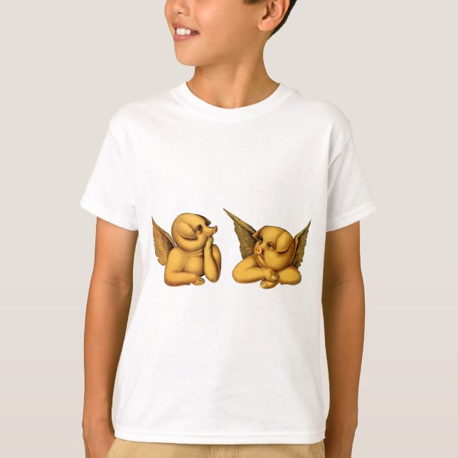 Flygande Angel Grisar med vingar Fantasy Animals A T Shirt (Framsida)