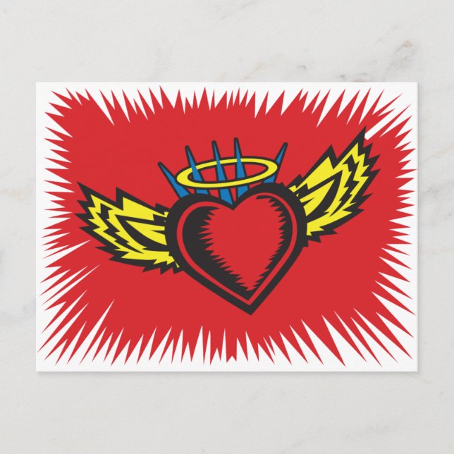 Flygande Angel Heart Tattoo Vykort (Framsida)