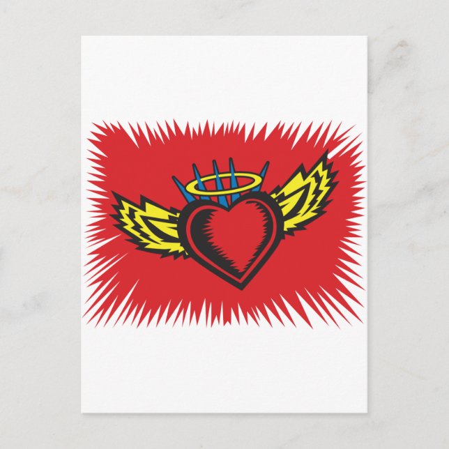 Flygande Angel Heart Tattoo Vykort (Framsida)