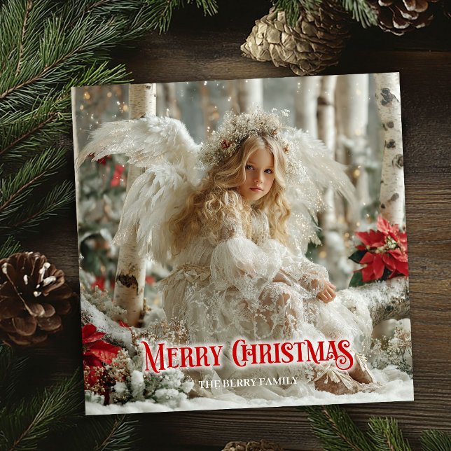 Flygande änglalik ängel röd guld festlig vacker  julkort (Aerial angelic angel red gold festive beautiful card)
