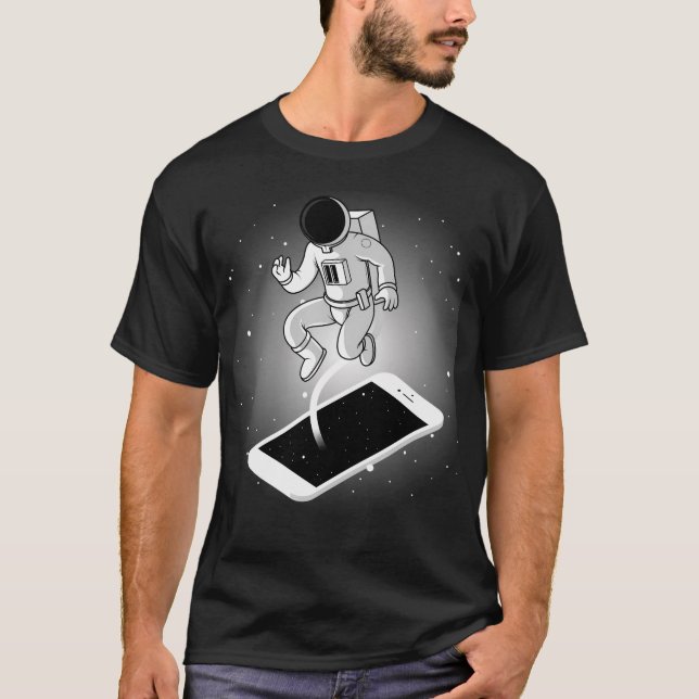 Flygande astronaut ur Iphone Skärm 3D Art T Shirt (Framsida)