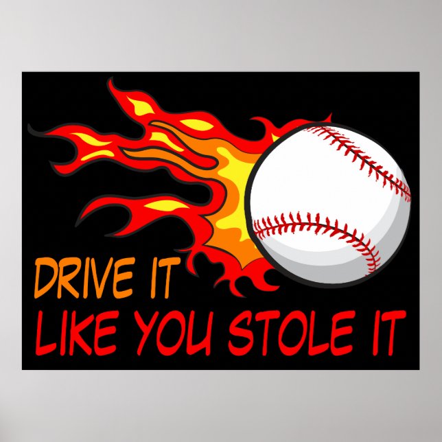 Flygande Baseball Boll i Flames med en fantisk cit Poster (Framsidan)