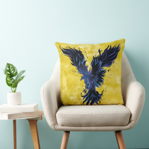 Flygande Blå Fenix Fågel Grafisk Kudde