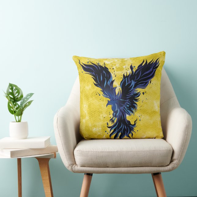 Flygande Blå Fenix Fågel Grafisk Kudde (Stol)