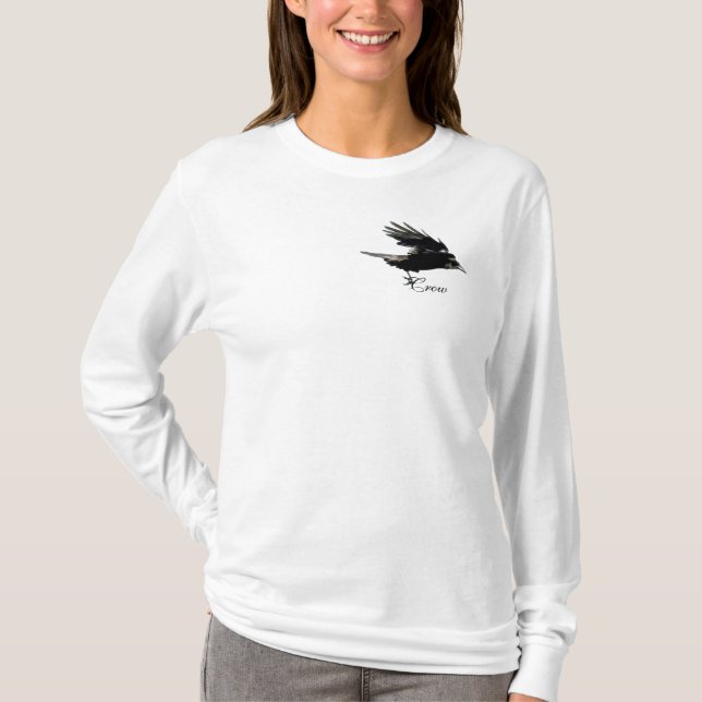 Flygande Black KRÅKA Wildlife Art Shirt Tee (Framsida)