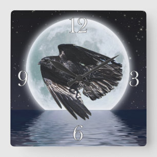 Flygande Black Raven och Full Moon Fyrkantig Klocka